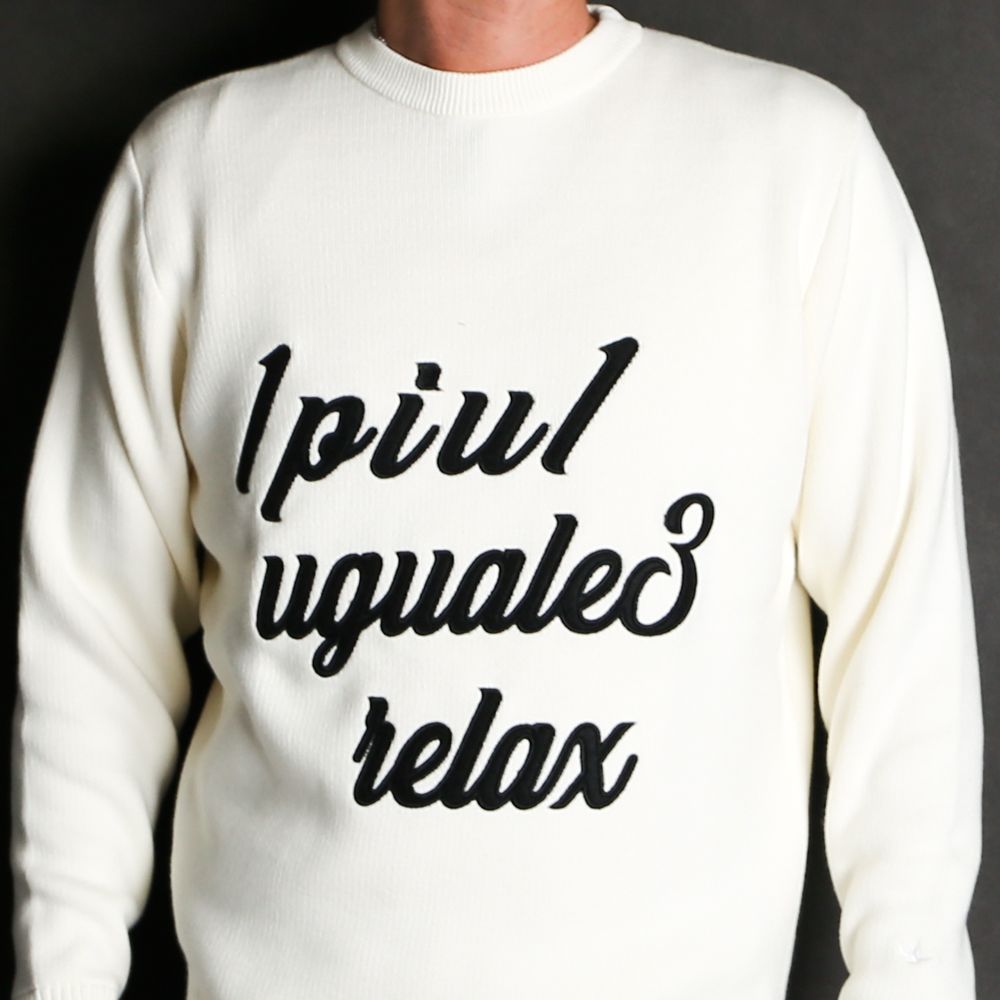 1PIU1UGUALE3 RELAX - PATCH CREW NECK KNIT / ロゴアップリケ クルー