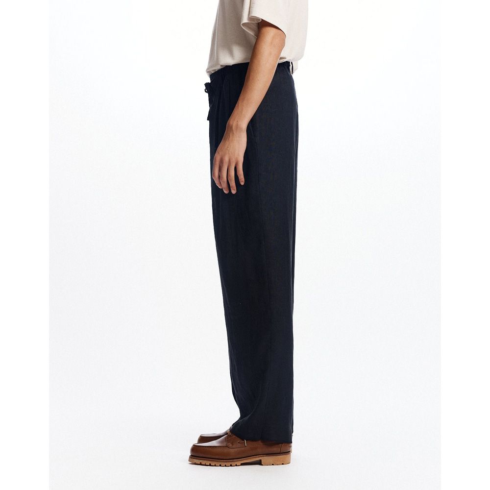 DOUBLE PLEATED EASY TROUSERS - BLACK / ヘンプ細布 - ダブルプリーテッドイージートラウザーズ / A26A22PT02C