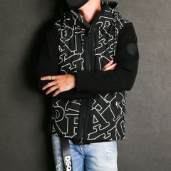 LETTERING SLEEVE SWITCH JACKET / ダイアゴナルロゴ ドッキング ダウンパーカー / USO-21044