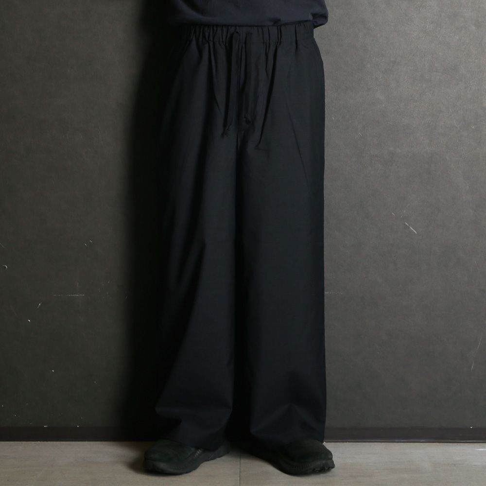 WIDE CYLINDER FIT EASY PANTS - CHANBRAY BLACK / 2/72 ウールトロピカルワッシャー - ワイドシリンダーフィット イージーパンツ / M26A11PT01C
