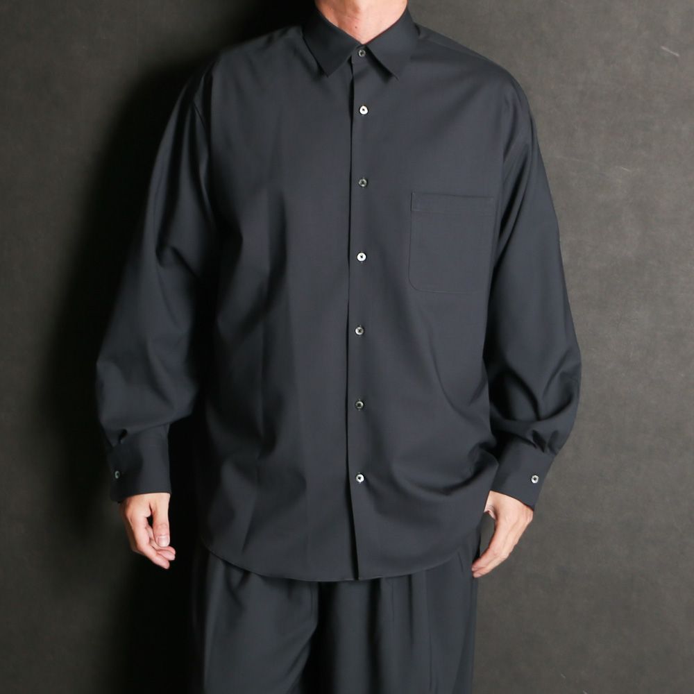 【ラスト1点-サイズ3】 COMFORT FIT SHIRT - CHARCOAL / オーガニックウール2/80トロピカル - コンフォートフィットシャツ / A26A15SH01C