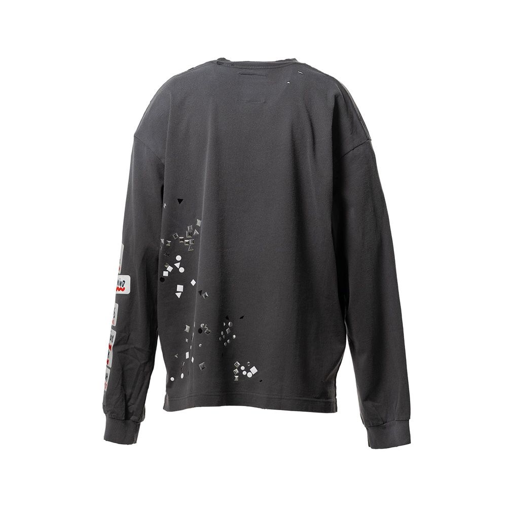 【ラスト1点-サイズ48】 Embellished Sticker Long Sleeves Tee - BLACK / エンブリッシュド ステッカー ロングスリーブTシャツ / A16LT591