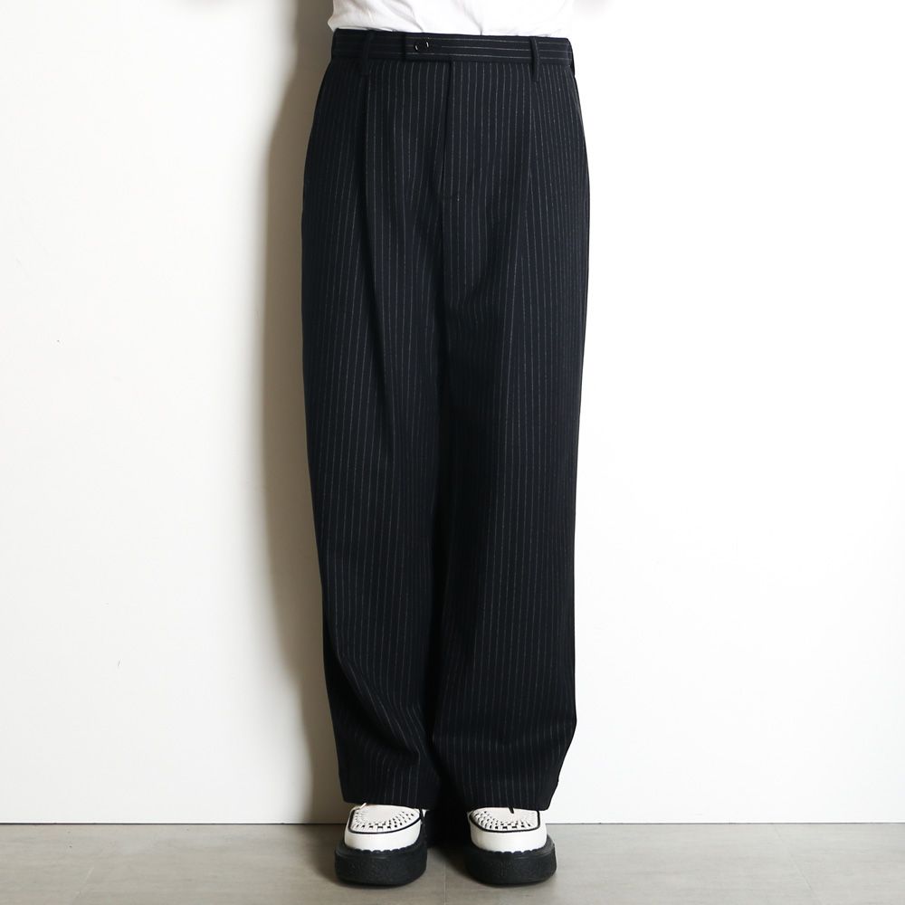 Wide Chalk Stripe Utility Trousers / ワイドトラウザー - ポリエステルレーヨン 2WAYストレッチ / SN-633B
