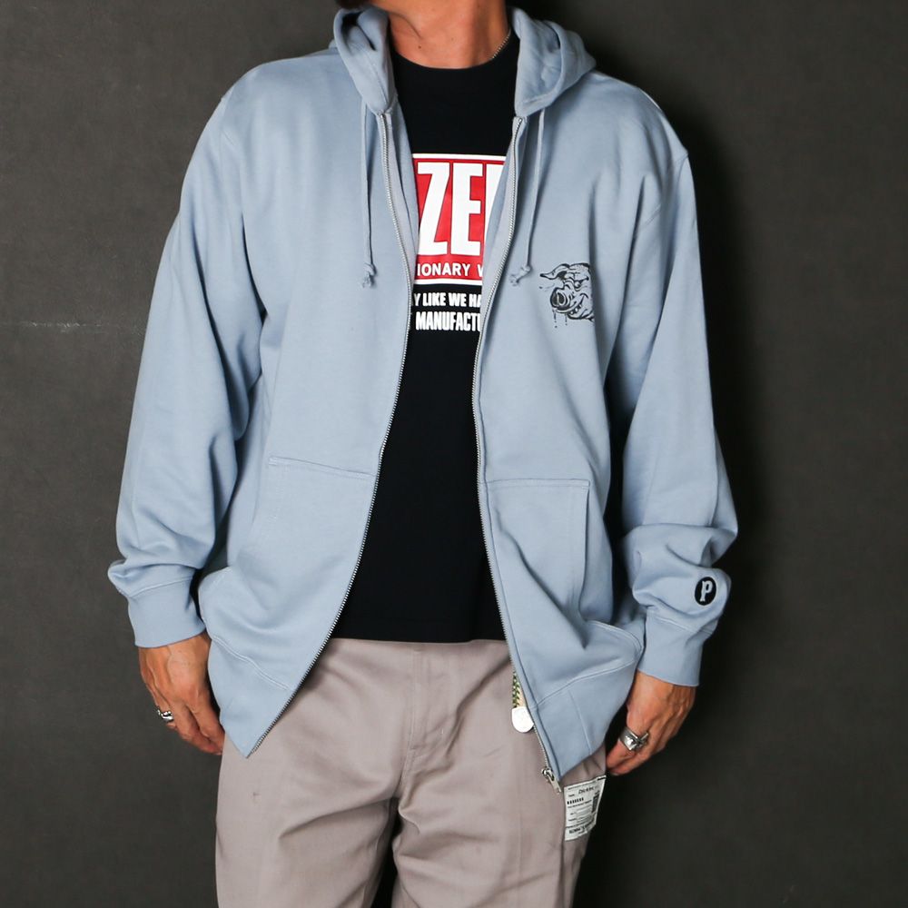 HUNGRY ZIP UP HOODIE - STONE BLUE / ジップアップパーカー