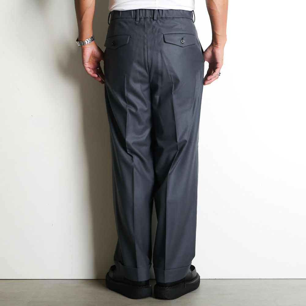 DOUBLE PLEATED WIDE TROUSERS - FOREST GRAY / オーガニックウール 2/80 フランネル - ダブルプリーテッドワイドトラウザーズ / A25C15PT02C