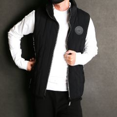 RHINESTONE ZIP SIDELINE LOGO INNER COTTON VEST / ラインストーン サイドロゴ 中綿ハイネックベスト / USO-21071
