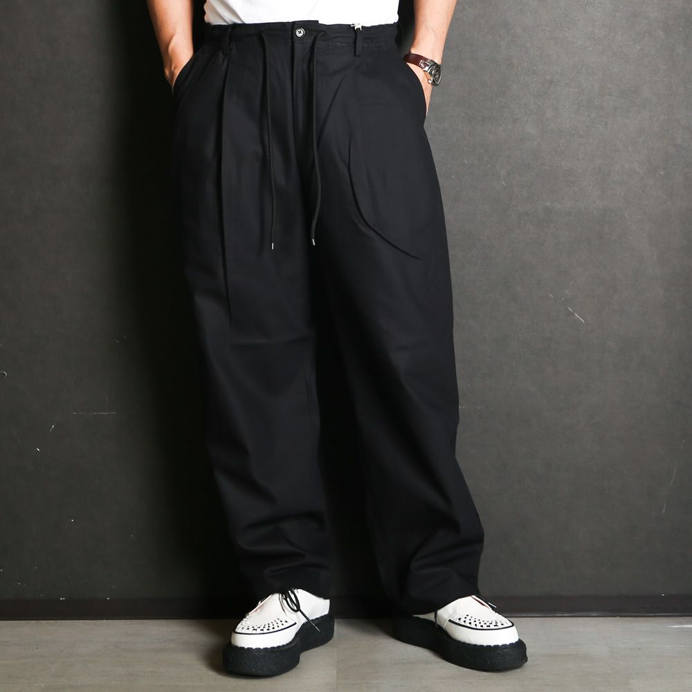 Double Pleated Easy Trousers - Black / オーガニックGIZA60/3サバイバルクロス® - ダブルプリーテッドイージートラウザーズ / A26C03PT02C