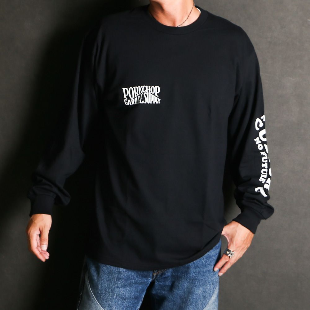 WAVE LOGO L/S TEE - BLACK (ポケット無し) / ロングスリーブTシャツ