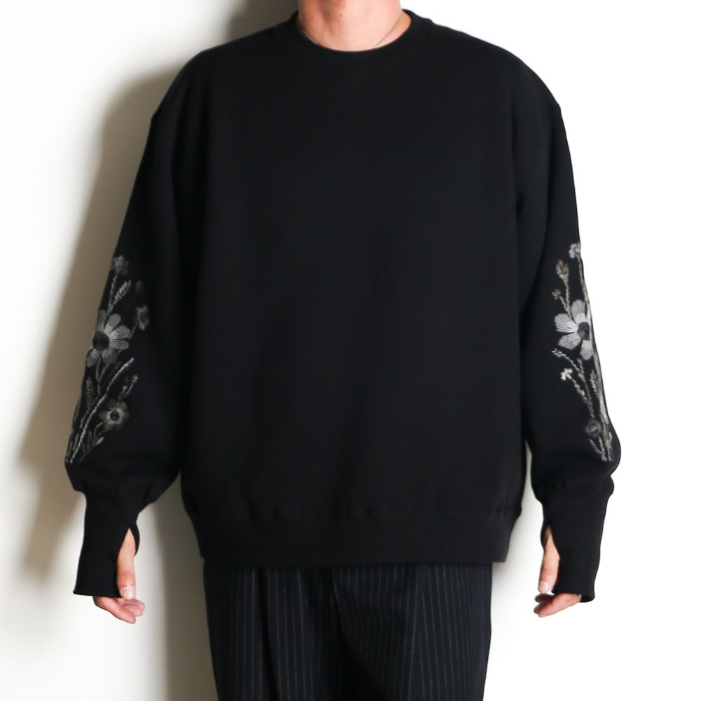 Embroidered Jacquard Crewneck Sweatshirt - Black / クルーネック スウェット / SN-632A