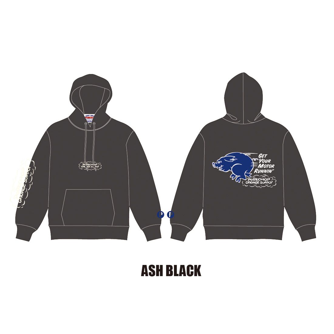 RUNNING LOGO HOODIE - ASH BLACK / プルオーバーパーカー