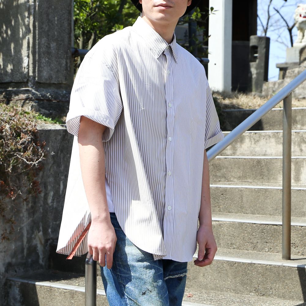Short sleeve hidden BD shirt - Crazy stripe / 半袖シャツ クレイジーストライプ / SN-429B