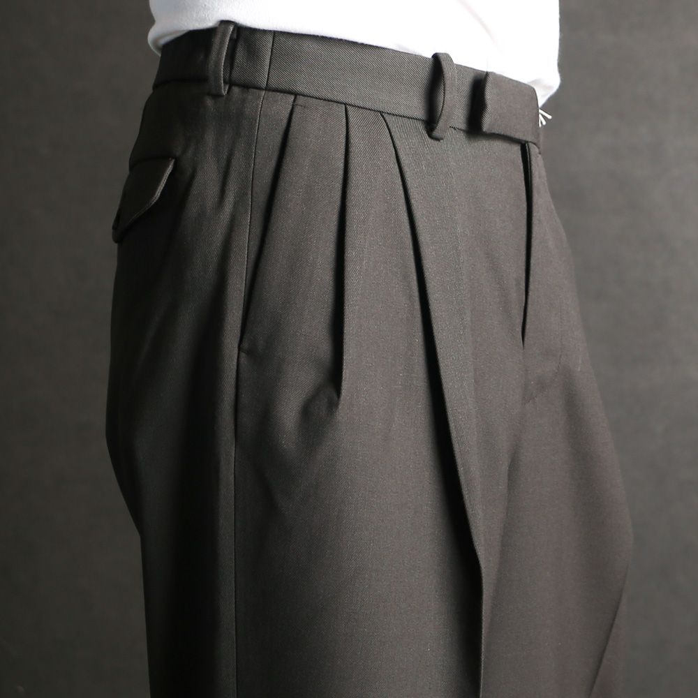 Double Pleated Semi Easy Trousers - Dark Sage / 3/60 オーガニックウールサバイバルクロス® - ダブルプリーテッドセミイージートラウザーズ / A26C07PT02C