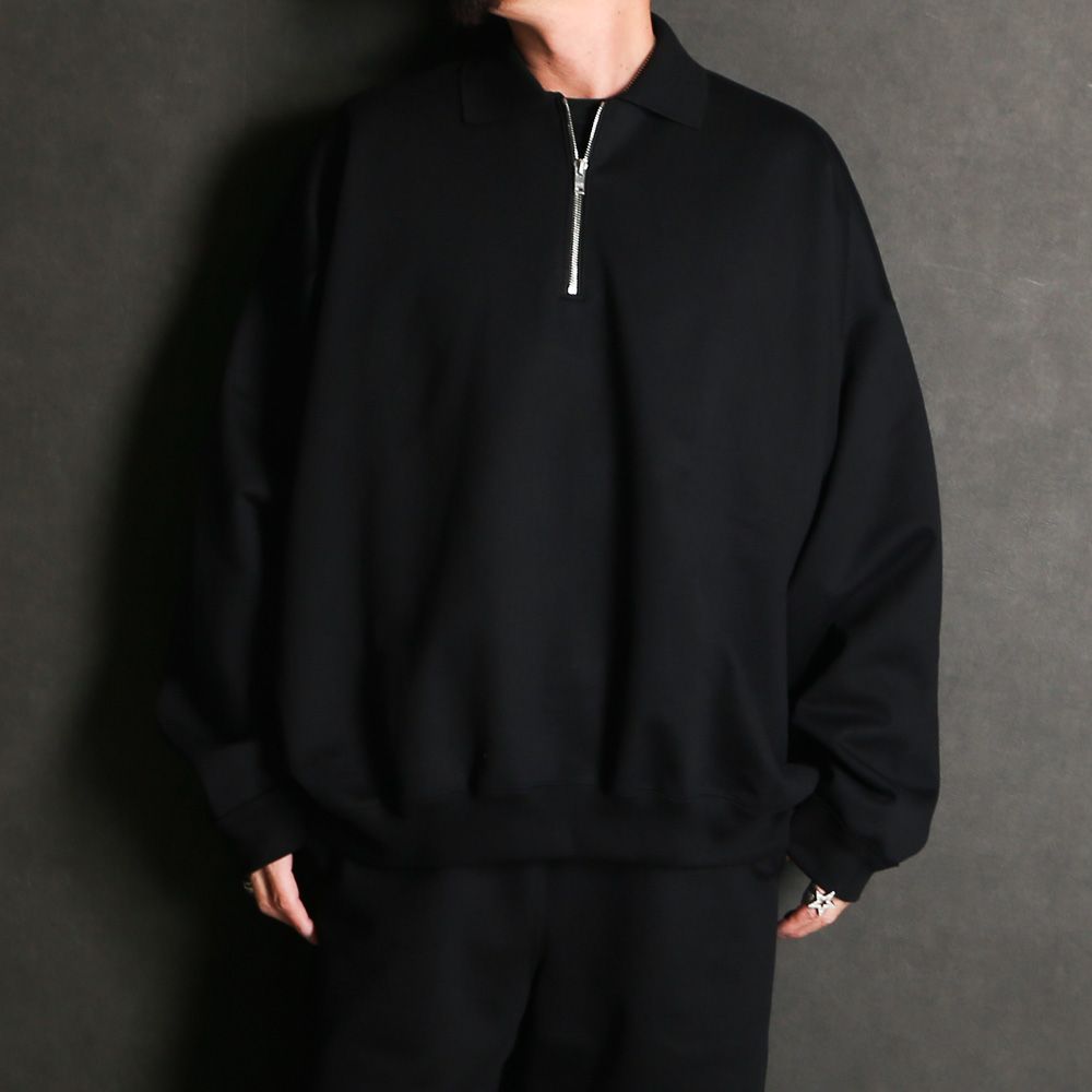 HALF ZIP POLO HUGE SWEAT - BLACK / オーガニックコットンヘビー吊裏毛 - ハーフジップポロヒュージスウェット / A26A09CS03C