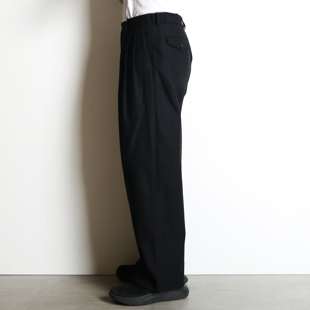TRIPLE PLEATED WIDE TROUSERS - BLACK / オーガニックコットン サバイバルクロス - トリプルプリーテッドイージートラウザーズ / A26A93PT03C