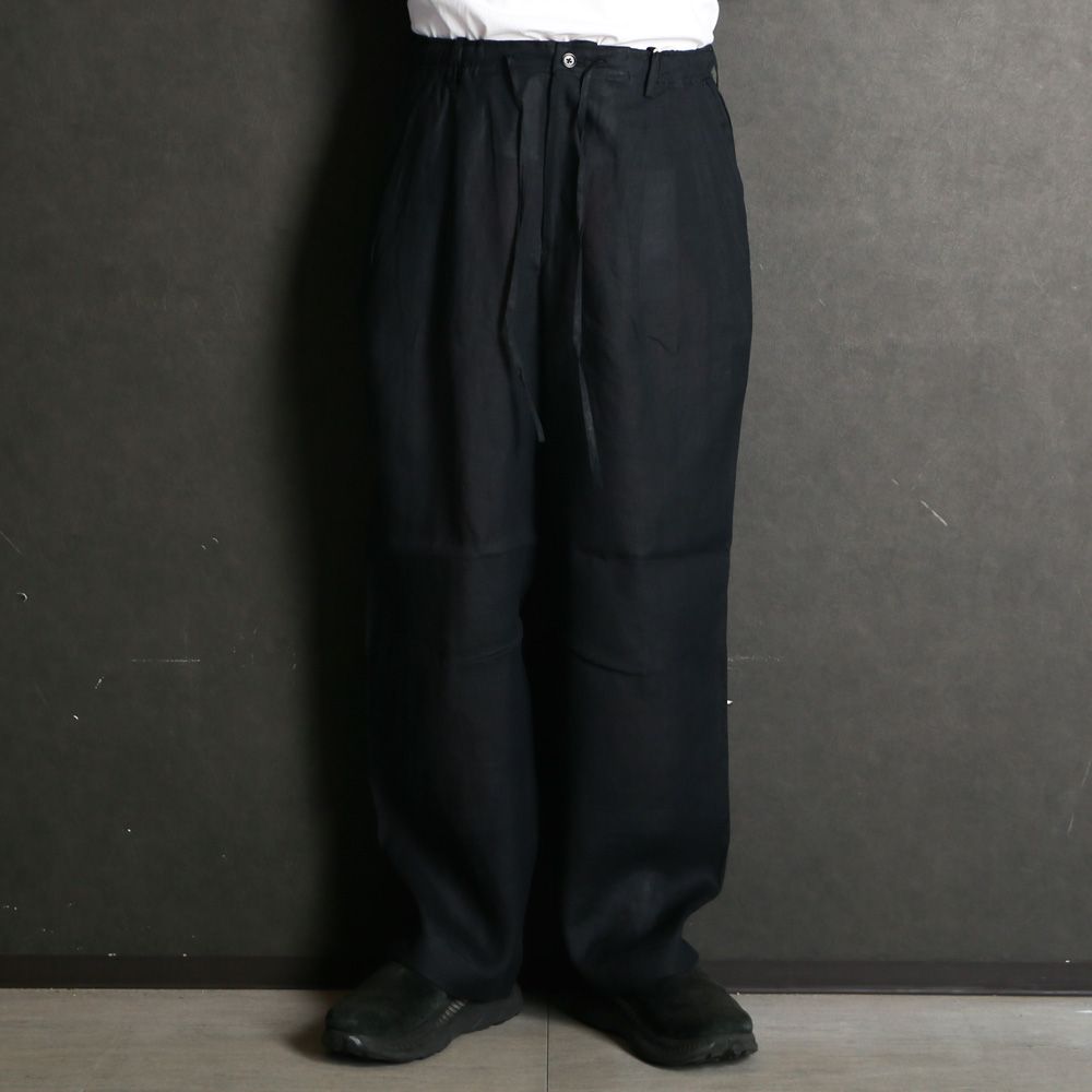 DOUBLE PLEATED EASY TROUSERS - BLACK / ヘンプ細布 - ダブルプリーテッドイージートラウザーズ / A26A22PT02C
