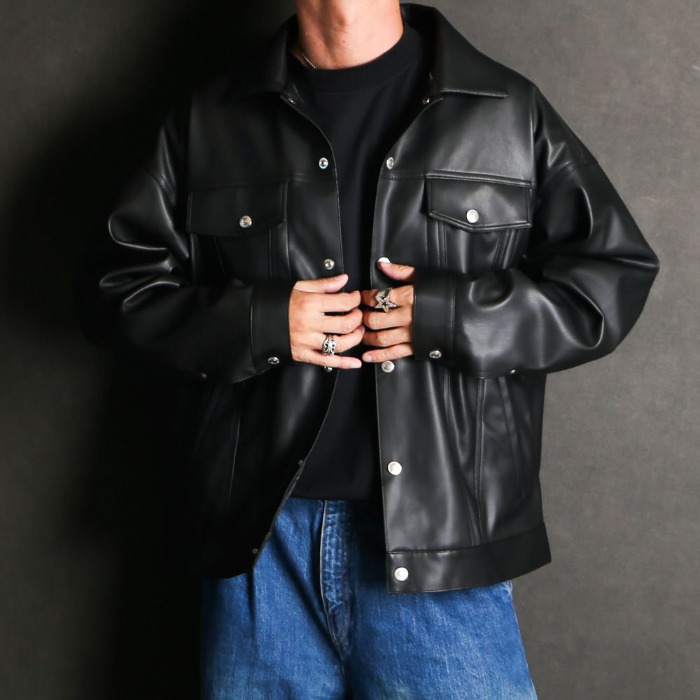 LEATHER OVER 3RD G - BLACK / エコレザージャケット / RC37-JK-006