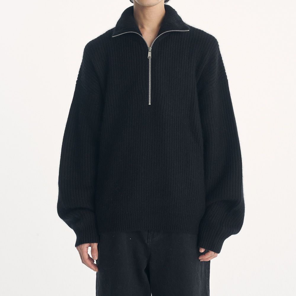 RACCON HALF ZIP KNIT - BLACK / ハーフジップニット / VTM-26-K-106