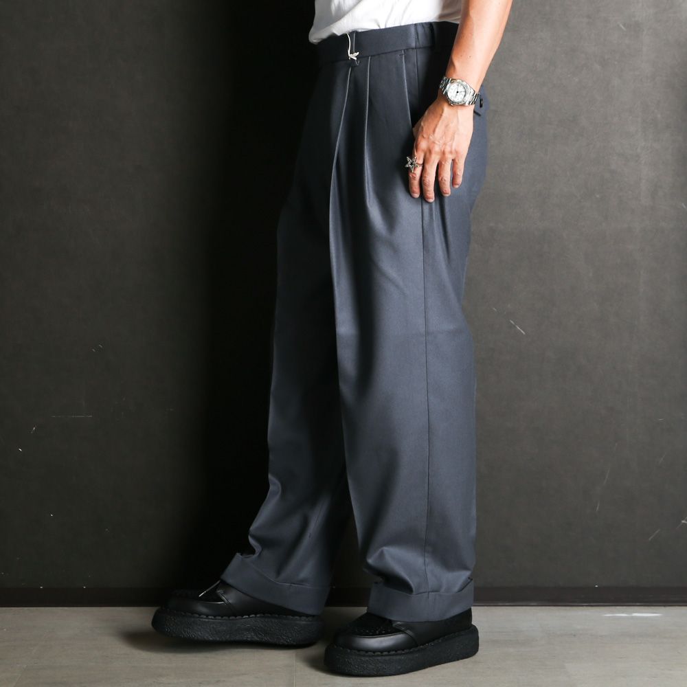 DOUBLE PLEATED WIDE TROUSERS - FOREST GRAY / オーガニックウール 2/80 フランネル - ダブルプリーテッドワイドトラウザーズ / A25C15PT02C