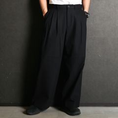 TRIPLE PLEATED WIDE TROUSERS - BLACK / オーガニックコットン サバイバルクロス - トリプルプリーテッドイージートラウザーズ / A26A93PT03C