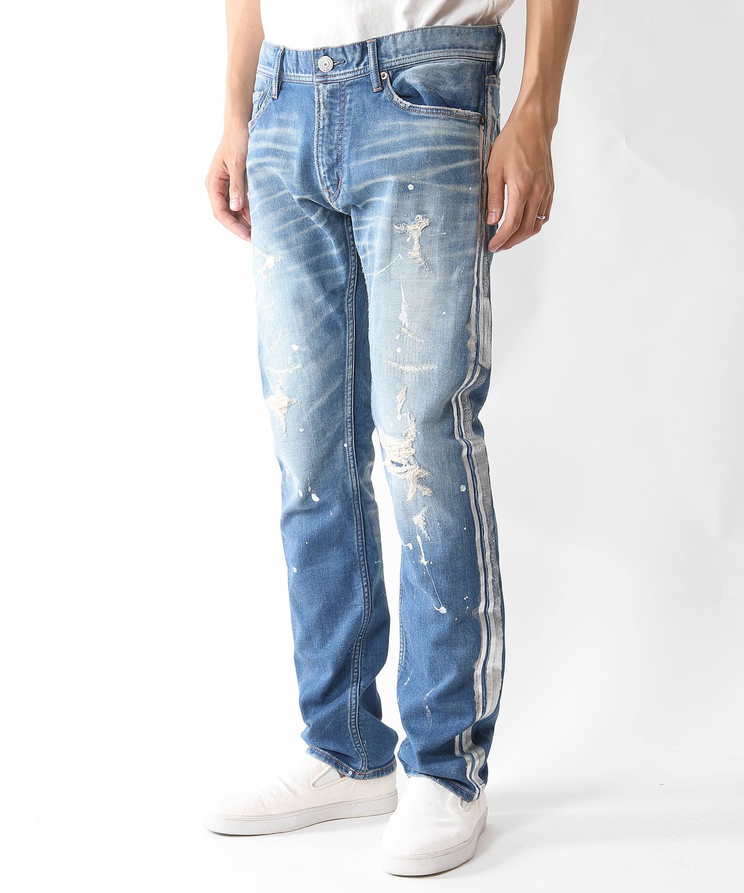 SWEATLIKE-STRETCH SIDE-PAINT CRASH DENIM 5P TAPERED / スウェットライクデニム テーパードパンツ TPT-S2003