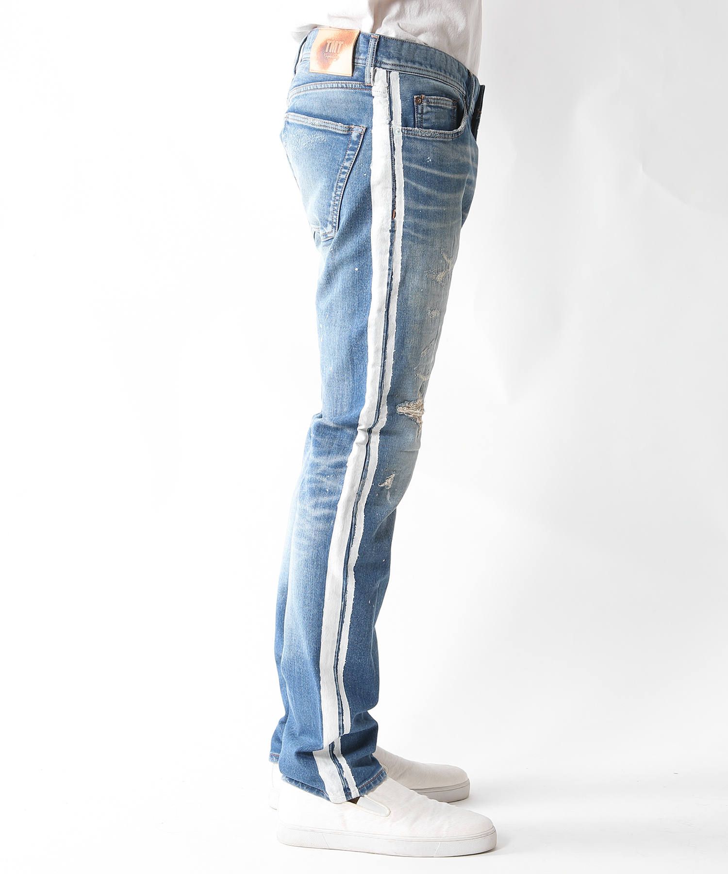 SWEATLIKE-STRETCH SIDE-PAINT CRASH DENIM 5P TAPERED / スウェットライクデニム テーパードパンツ TPT-S2003