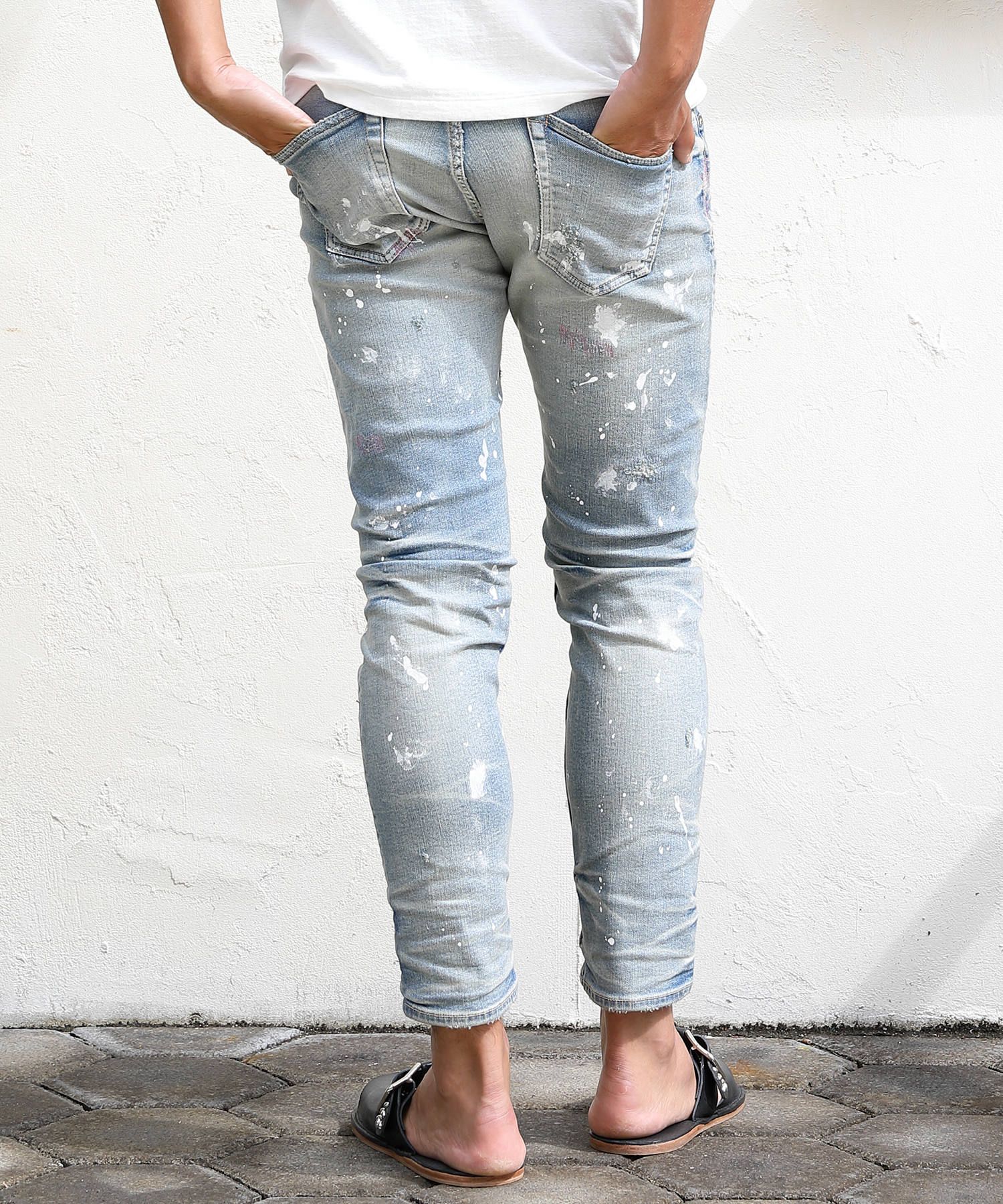 HYBRID-STRETCH NEON CRASH DENIM 5P CROPPED TAPERED / ストレッチデニム アンクルパンツ TPT-S2002