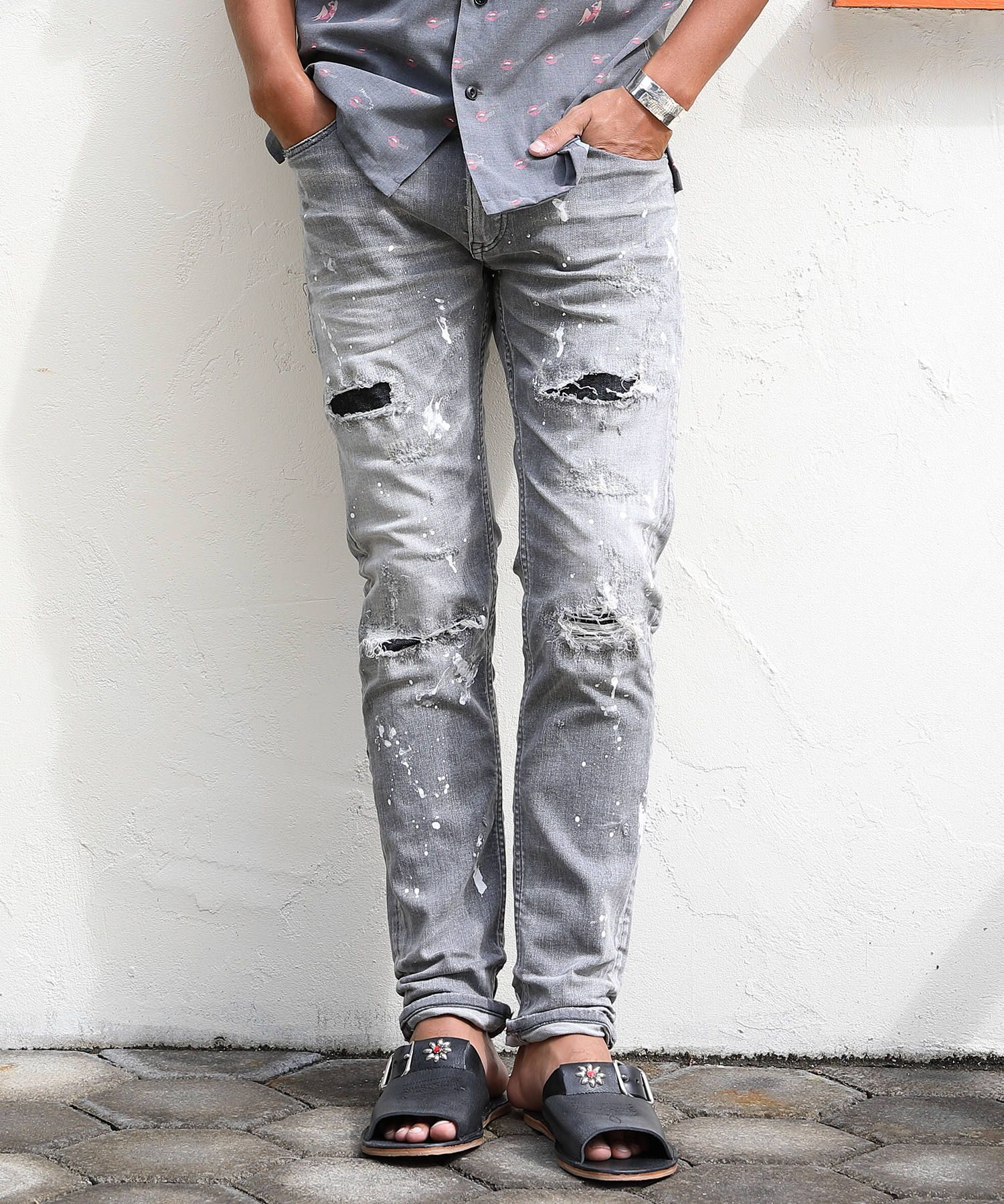 HYBRID-STRETCH NEON CRASH DENIM 5P CROPPED TAPERED / ストレッチデニム アンクルパンツ TPT-S2002