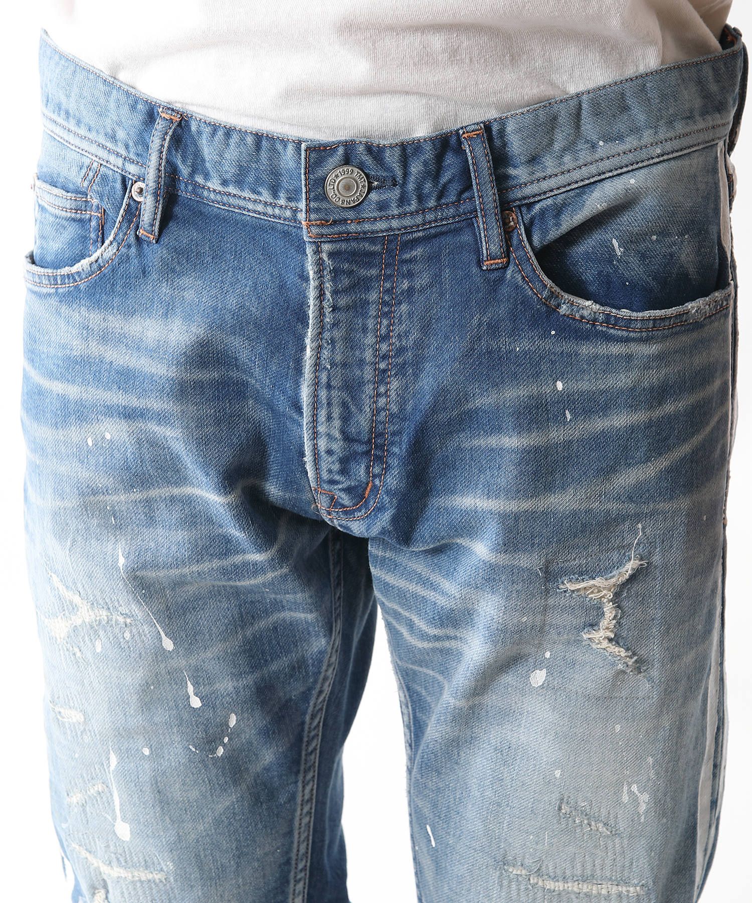 SWEATLIKE-STRETCH SIDE-PAINT CRASH DENIM 5P TAPERED / スウェットライクデニム テーパードパンツ TPT-S2003