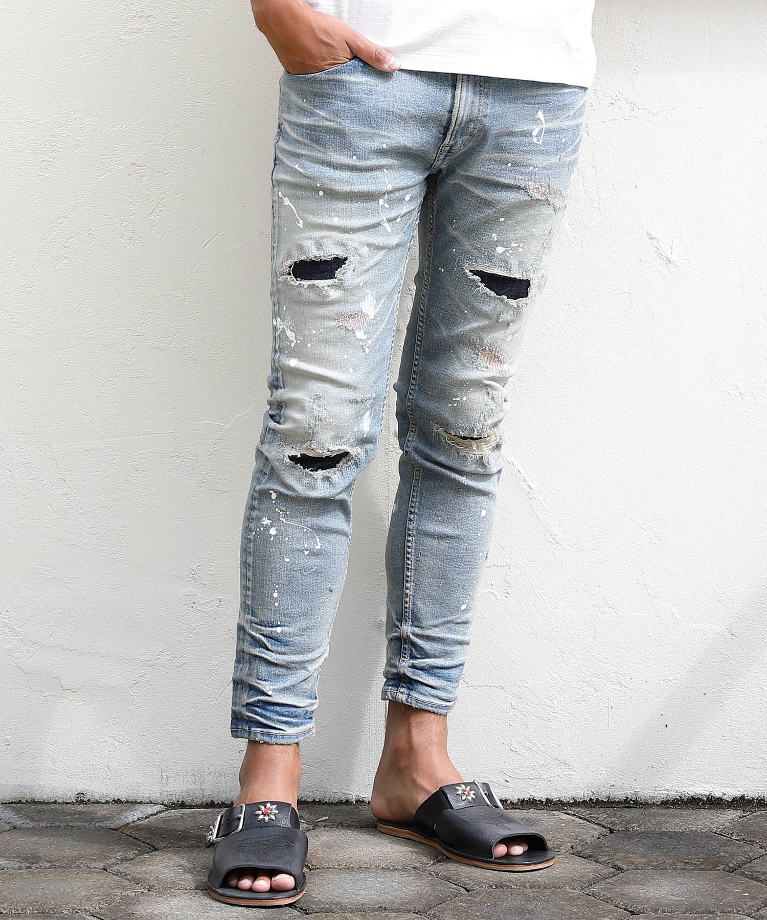 HYBRID-STRETCH NEON CRASH DENIM 5P CROPPED TAPERED / ストレッチデニム アンクルパンツ TPT-S2002
