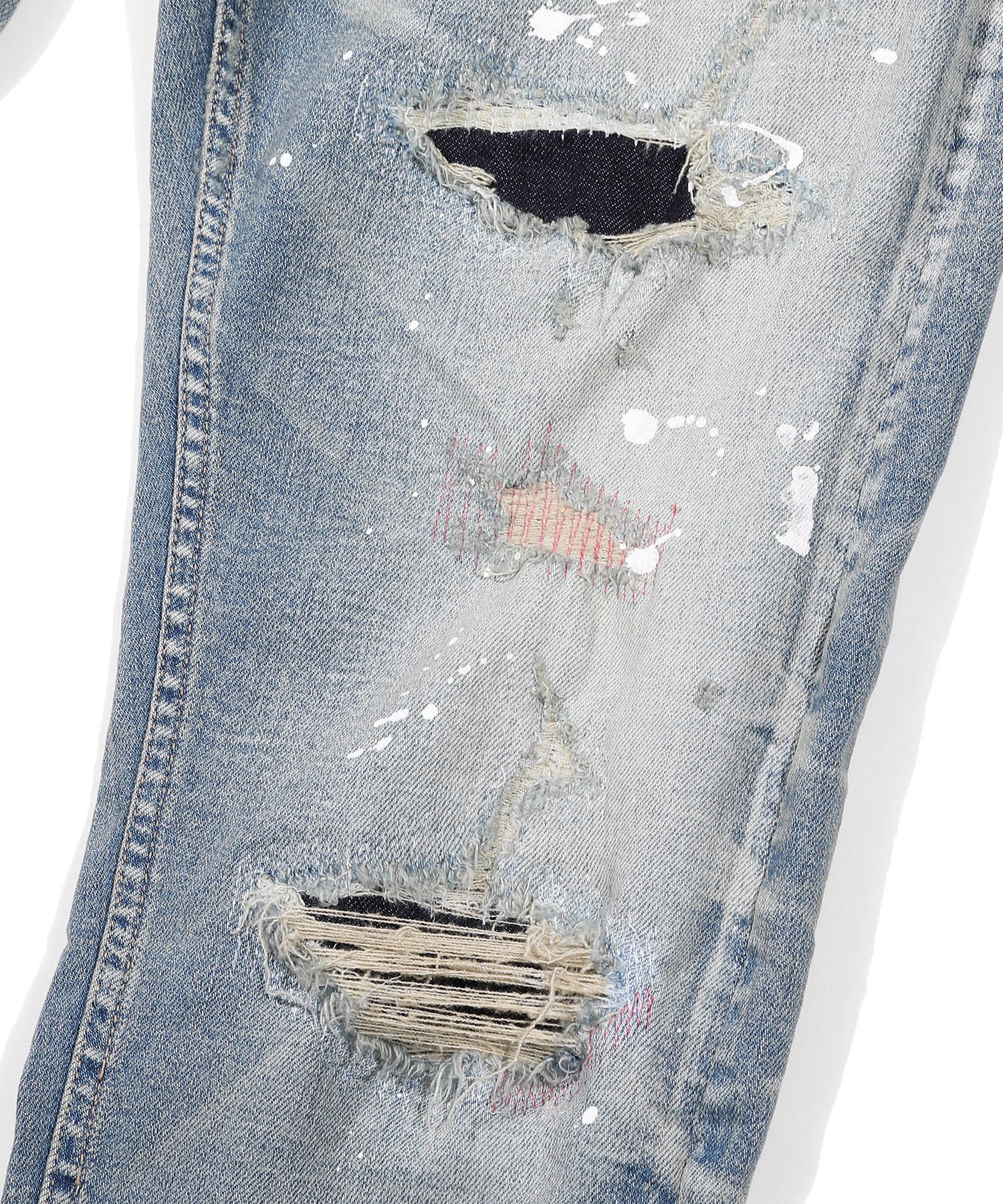 HYBRID-STRETCH NEON CRASH DENIM 5P CROPPED TAPERED / ストレッチデニム アンクルパンツ TPT-S2002