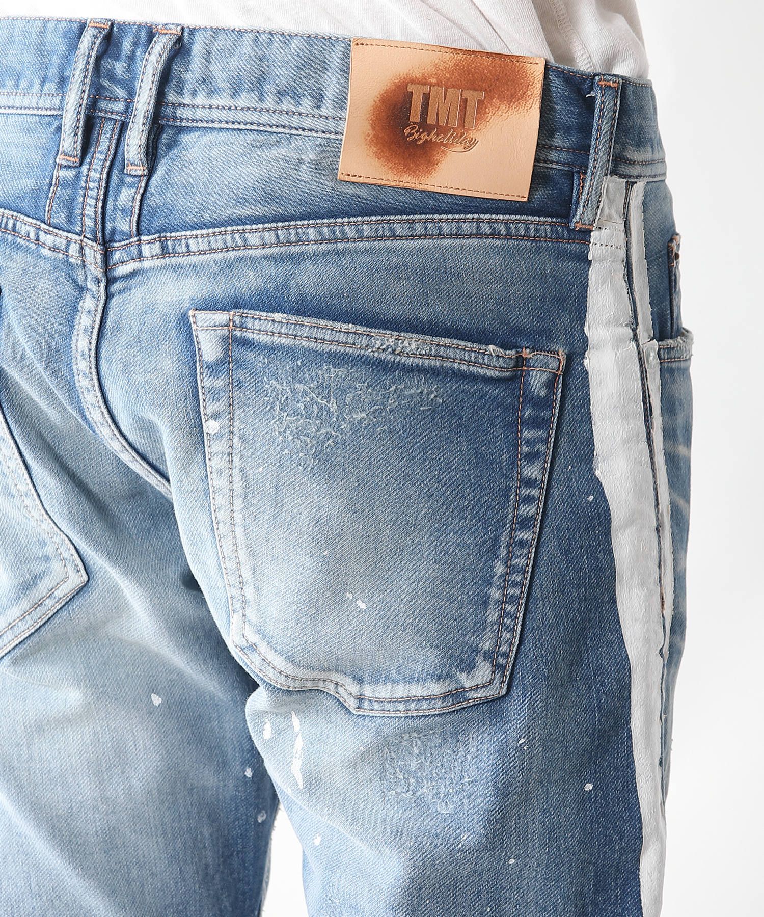 SWEATLIKE-STRETCH SIDE-PAINT CRASH DENIM 5P TAPERED / スウェットライクデニム テーパードパンツ TPT-S2003