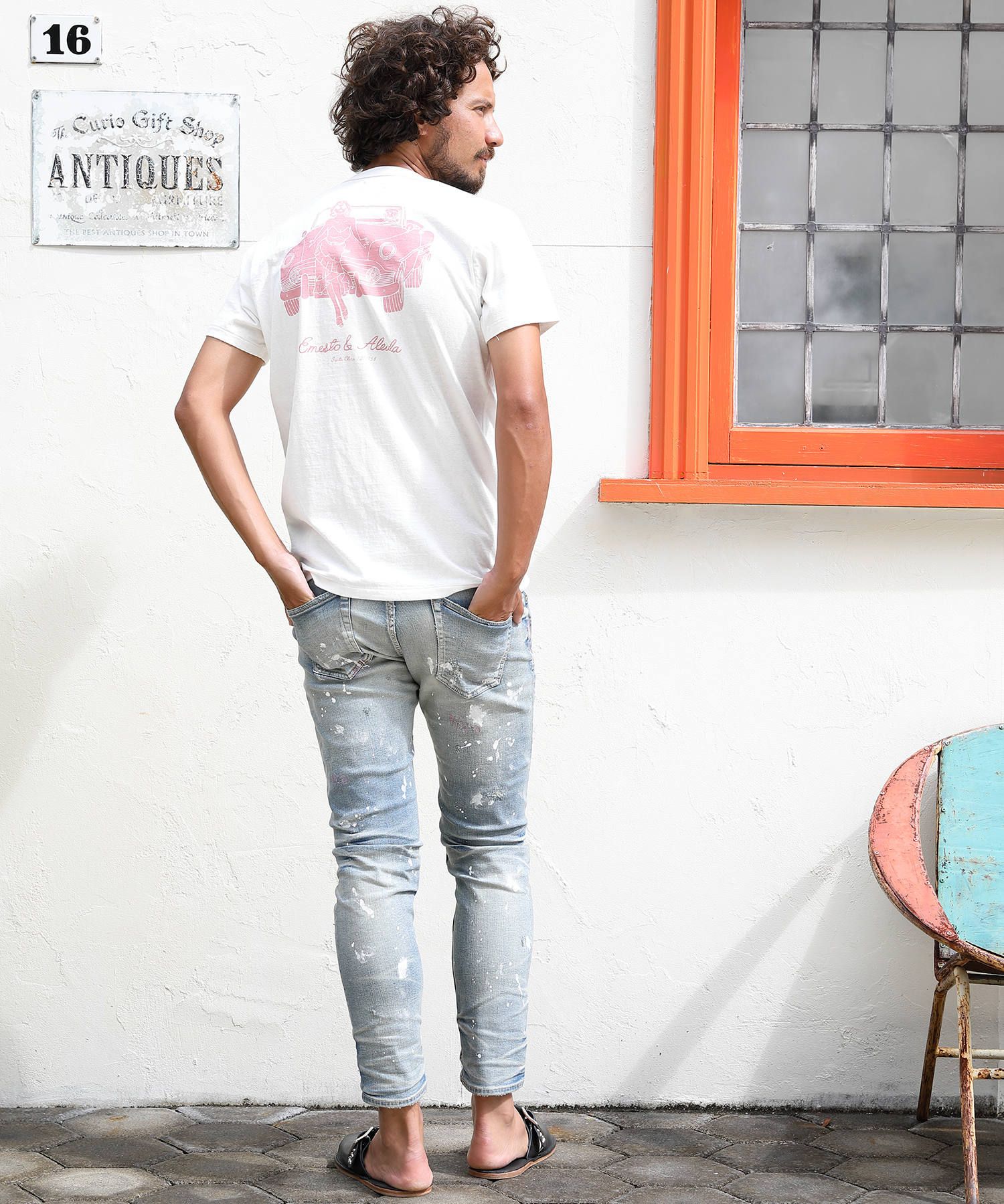 HYBRID-STRETCH NEON CRASH DENIM 5P CROPPED TAPERED / ストレッチデニム アンクルパンツ TPT-S2002