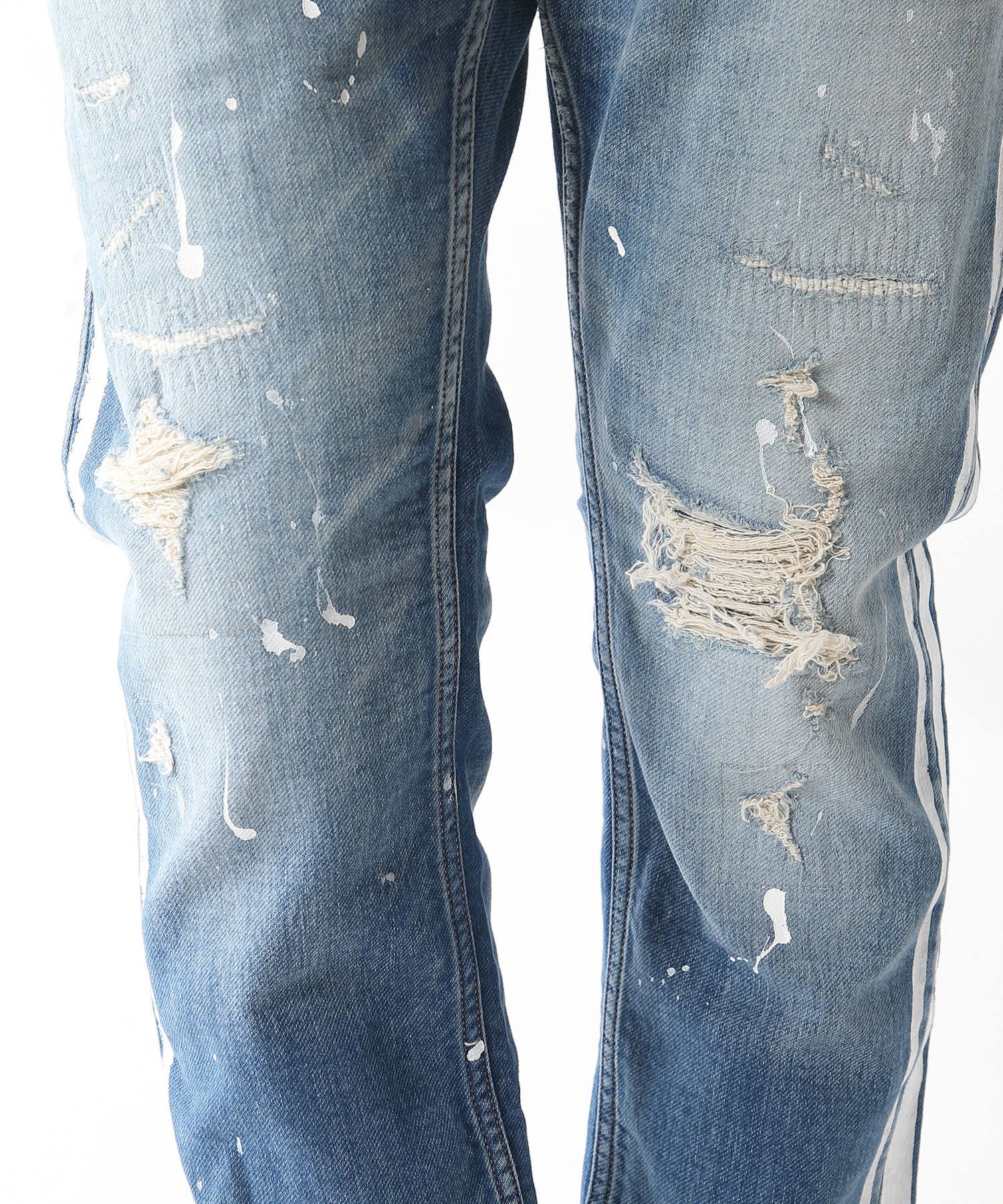 SWEATLIKE-STRETCH SIDE-PAINT CRASH DENIM 5P TAPERED / スウェットライクデニム テーパードパンツ TPT-S2003
