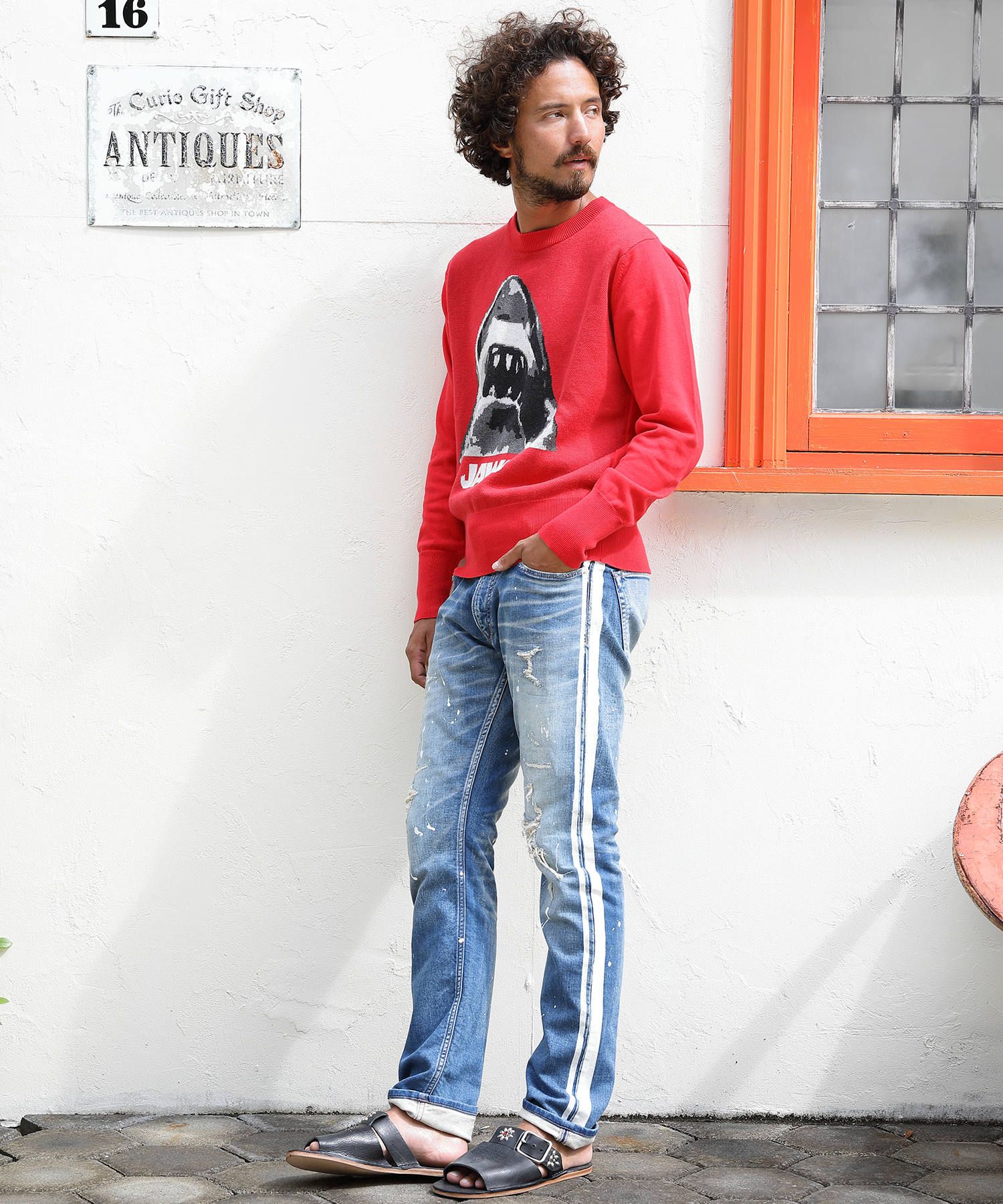 SWEATLIKE-STRETCH SIDE-PAINT CRASH DENIM 5P TAPERED / スウェットライクデニム テーパードパンツ TPT-S2003