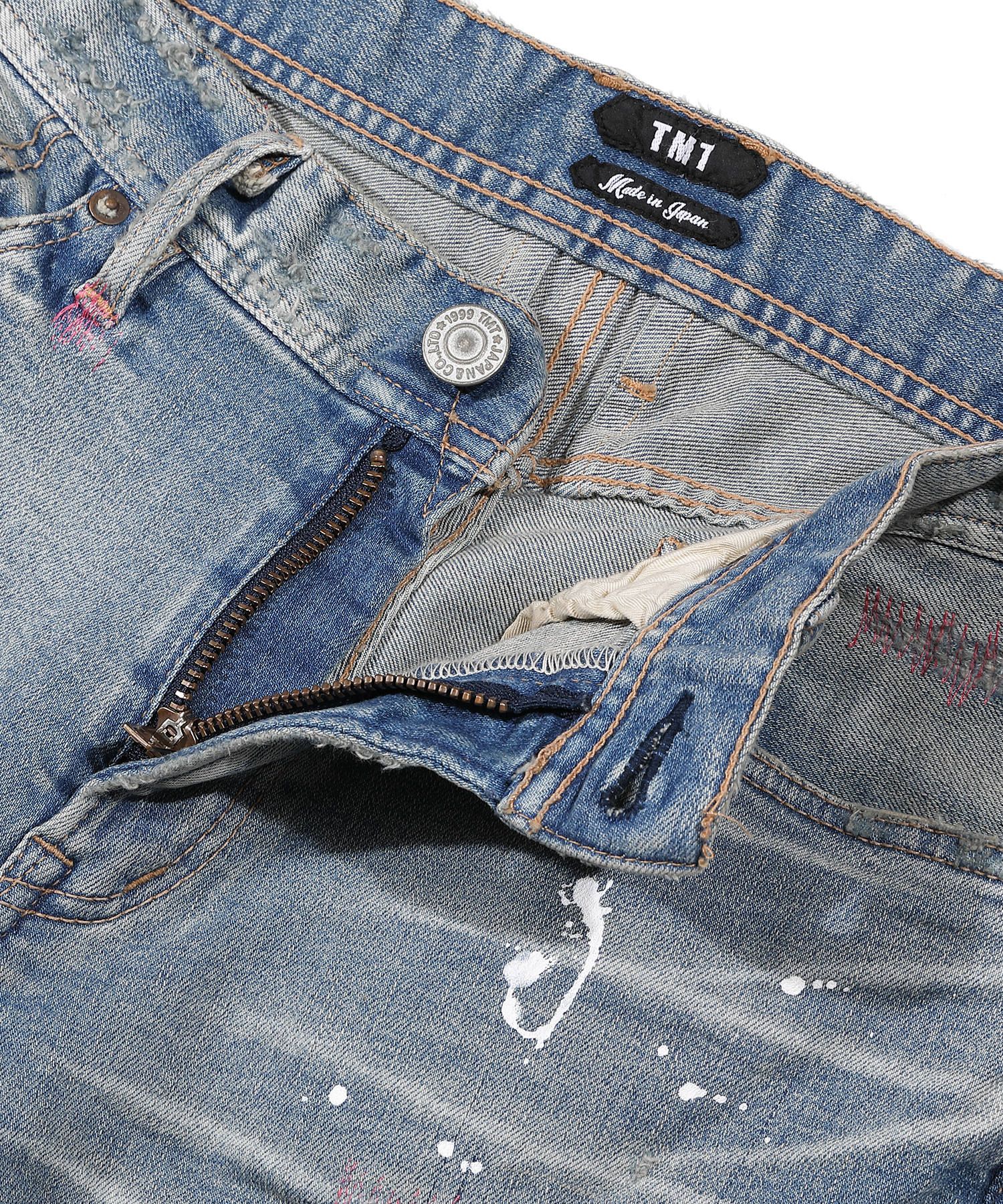 HYBRID-STRETCH NEON CRASH DENIM 5P CROPPED TAPERED / ストレッチデニム アンクルパンツ TPT-S2002