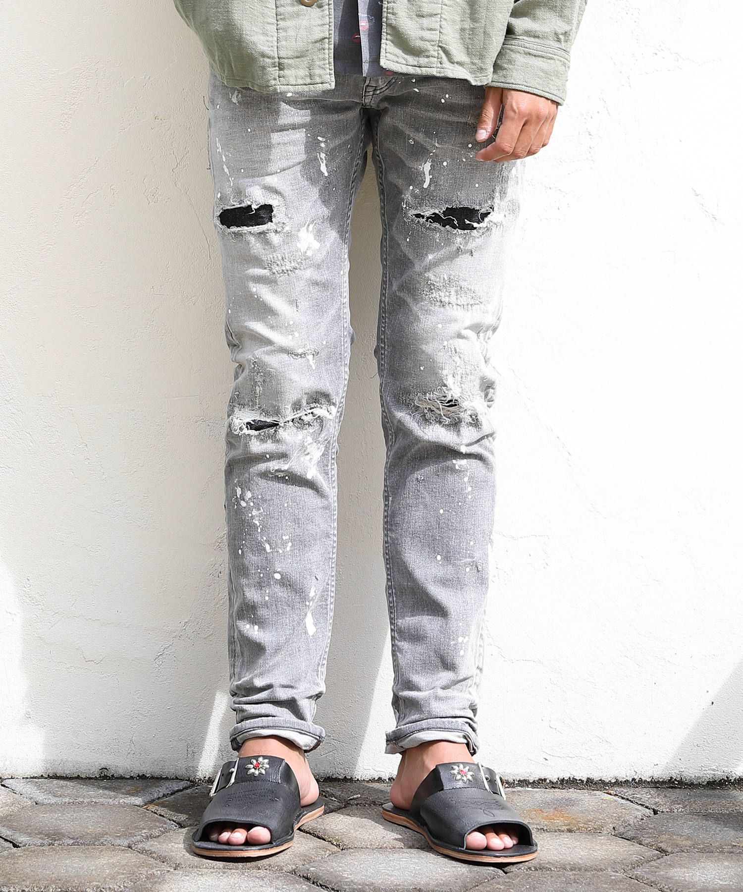 HYBRID-STRETCH NEON CRASH DENIM 5P CROPPED TAPERED / ストレッチデニム アンクルパンツ TPT-S2002