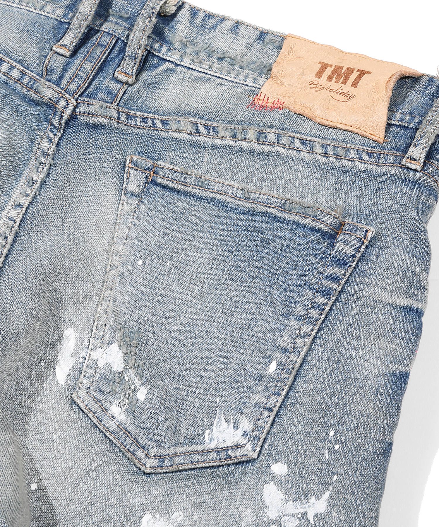 HYBRID-STRETCH NEON CRASH DENIM 5P CROPPED TAPERED / ストレッチデニム アンクルパンツ TPT-S2002