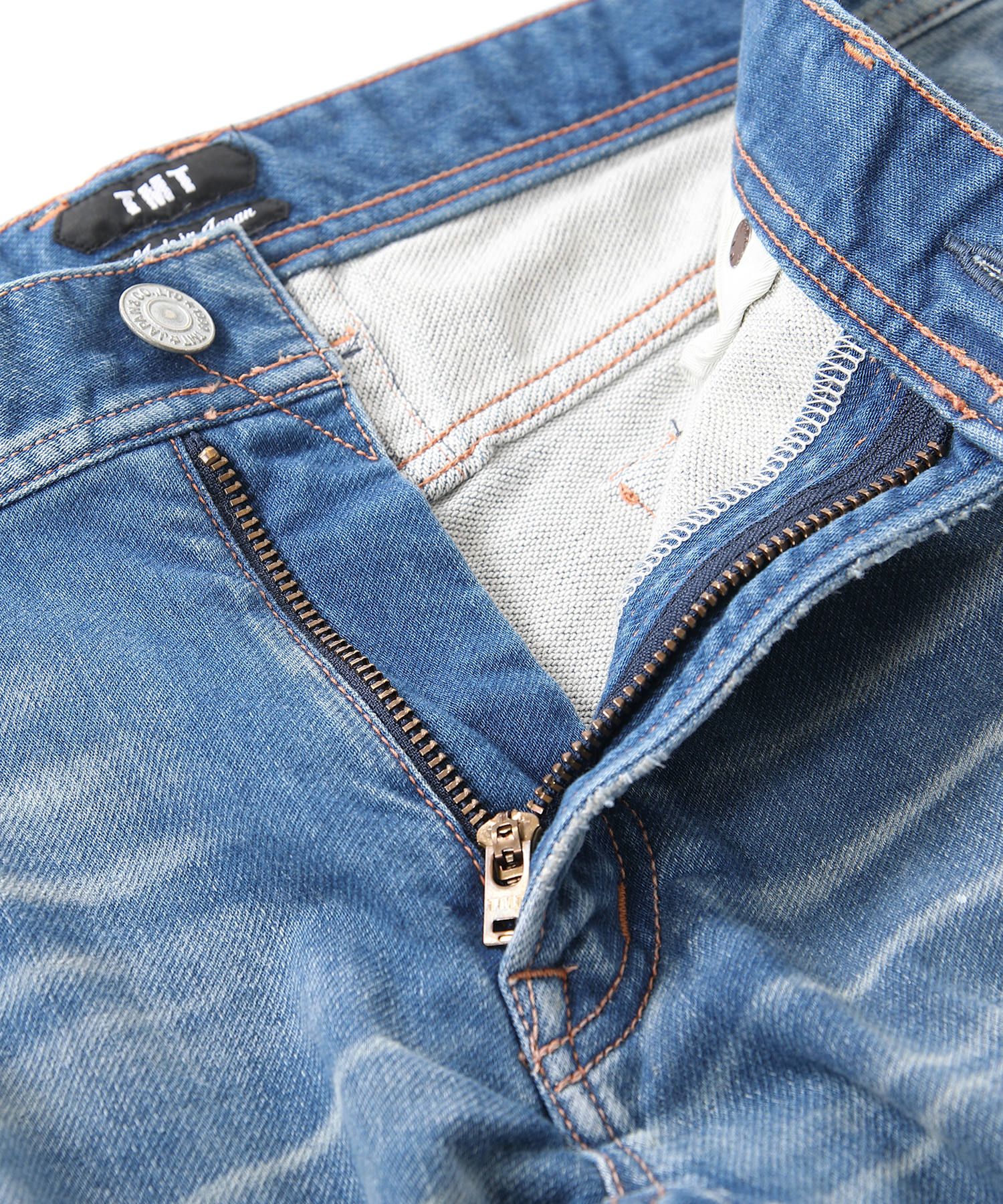 SWEATLIKE-STRETCH SIDE-PAINT CRASH DENIM 5P TAPERED / スウェットライクデニム テーパードパンツ TPT-S2003