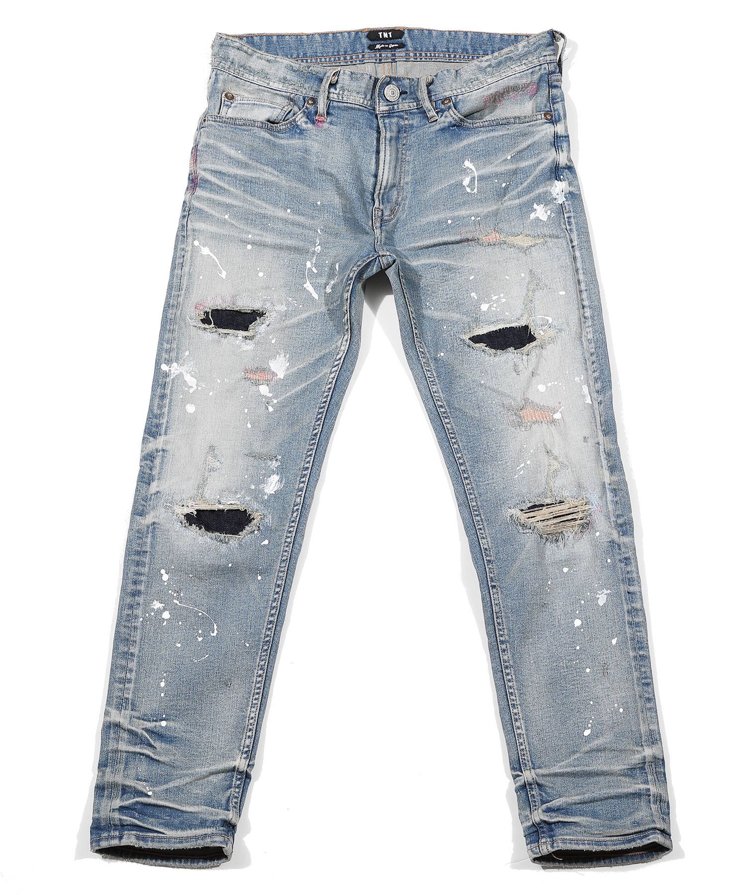 HYBRID-STRETCH NEON CRASH DENIM 5P CROPPED TAPERED / ストレッチデニム アンクルパンツ TPT-S2002