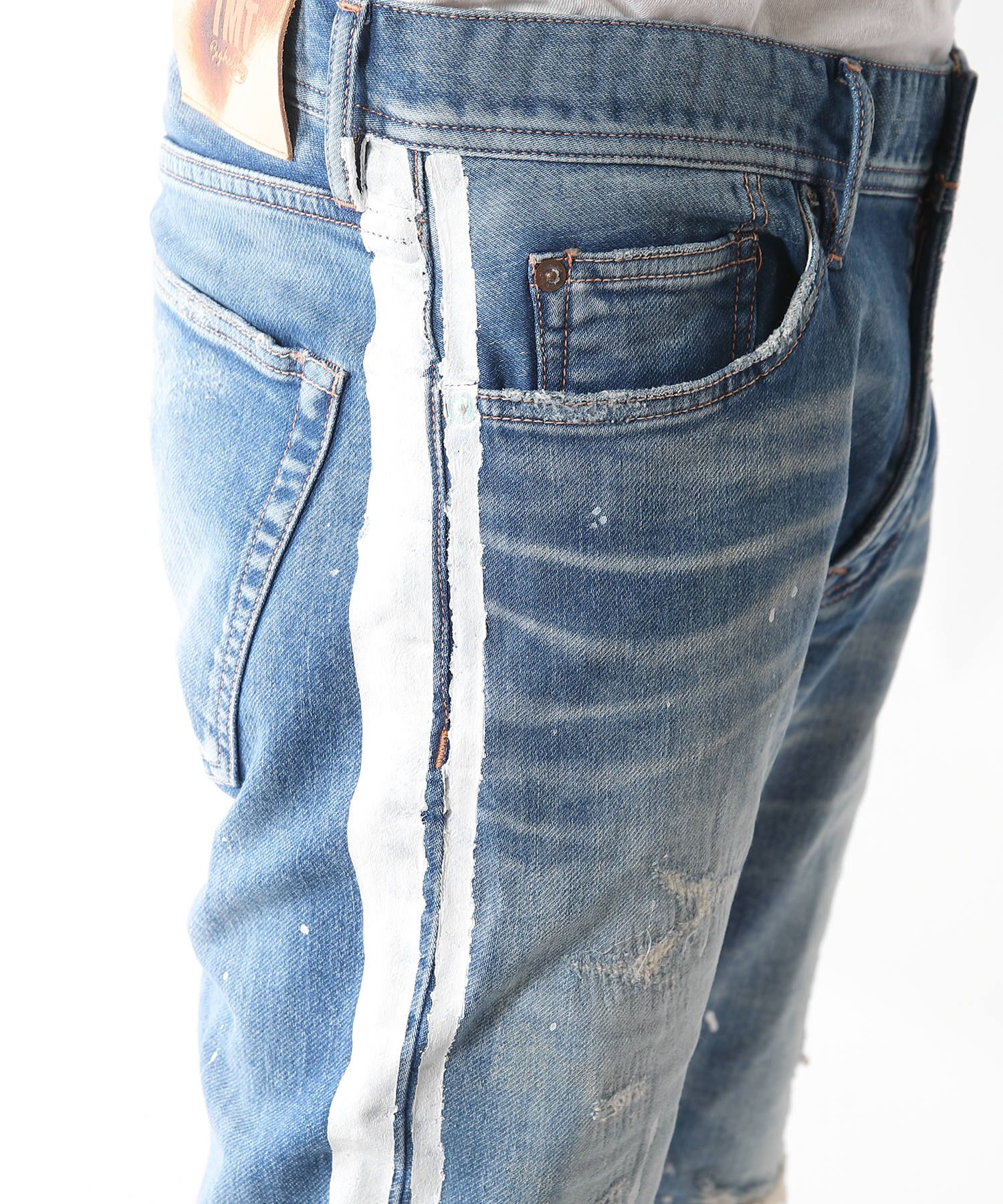 SWEATLIKE-STRETCH SIDE-PAINT CRASH DENIM 5P TAPERED / スウェットライクデニム テーパードパンツ TPT-S2003