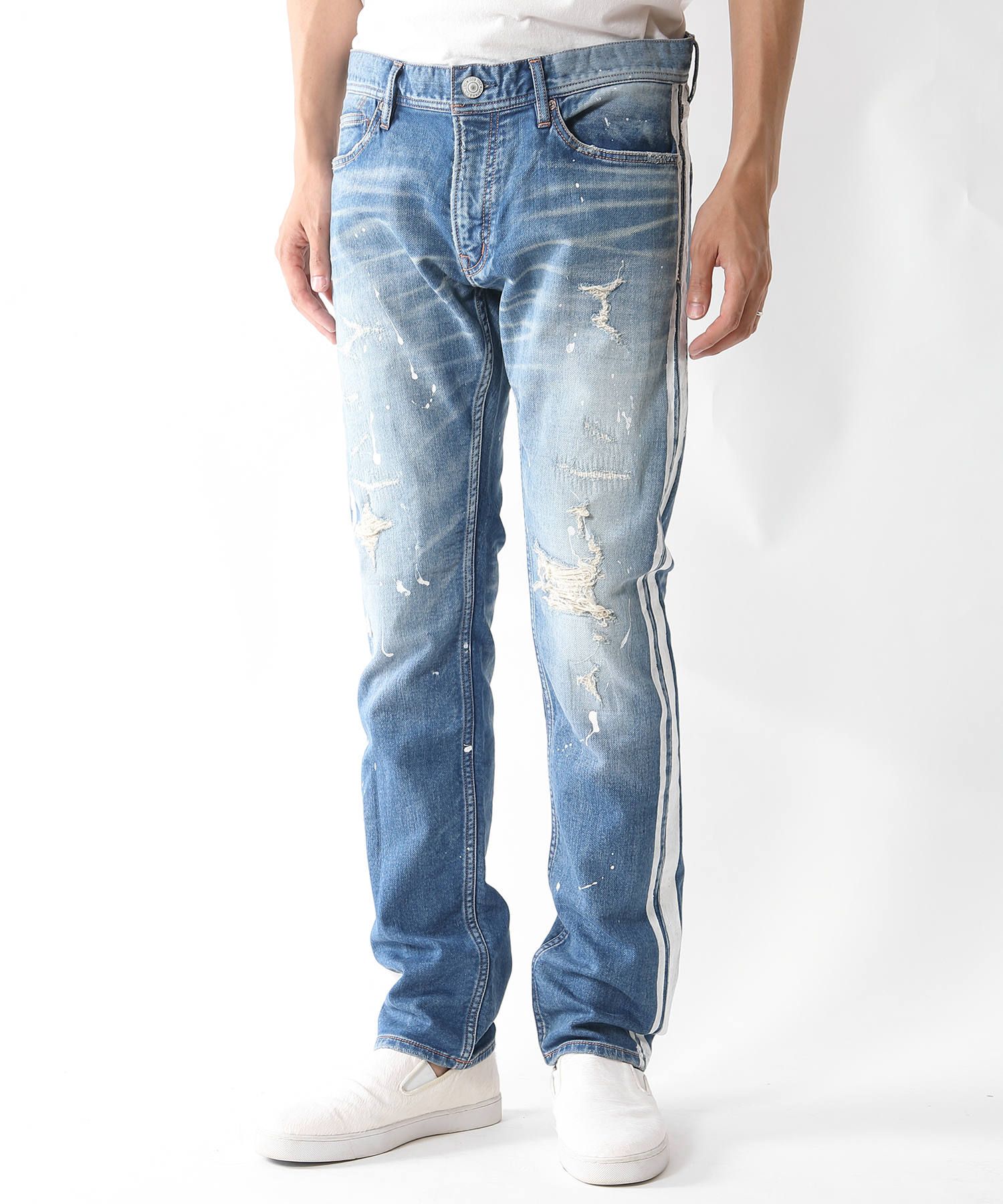 SWEATLIKE-STRETCH SIDE-PAINT CRASH DENIM 5P TAPERED / スウェットライクデニム テーパードパンツ TPT-S2003