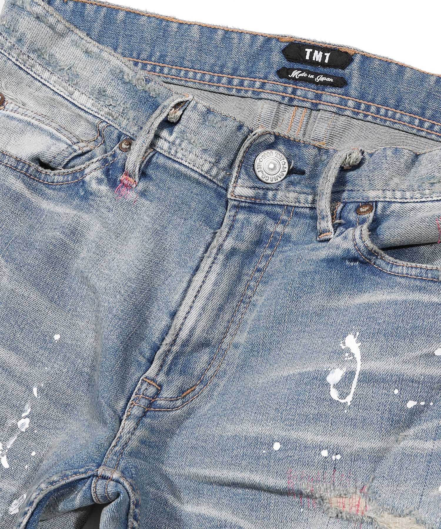 HYBRID-STRETCH NEON CRASH DENIM 5P CROPPED TAPERED / ストレッチデニム アンクルパンツ TPT-S2002