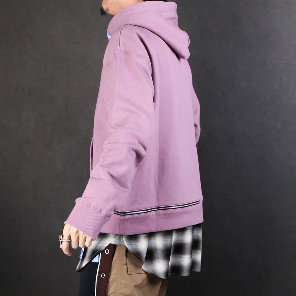 shirt layer zip slit hoodie / シャツ レイヤード ジップスリット プルオーバーパーカー / A04HD591