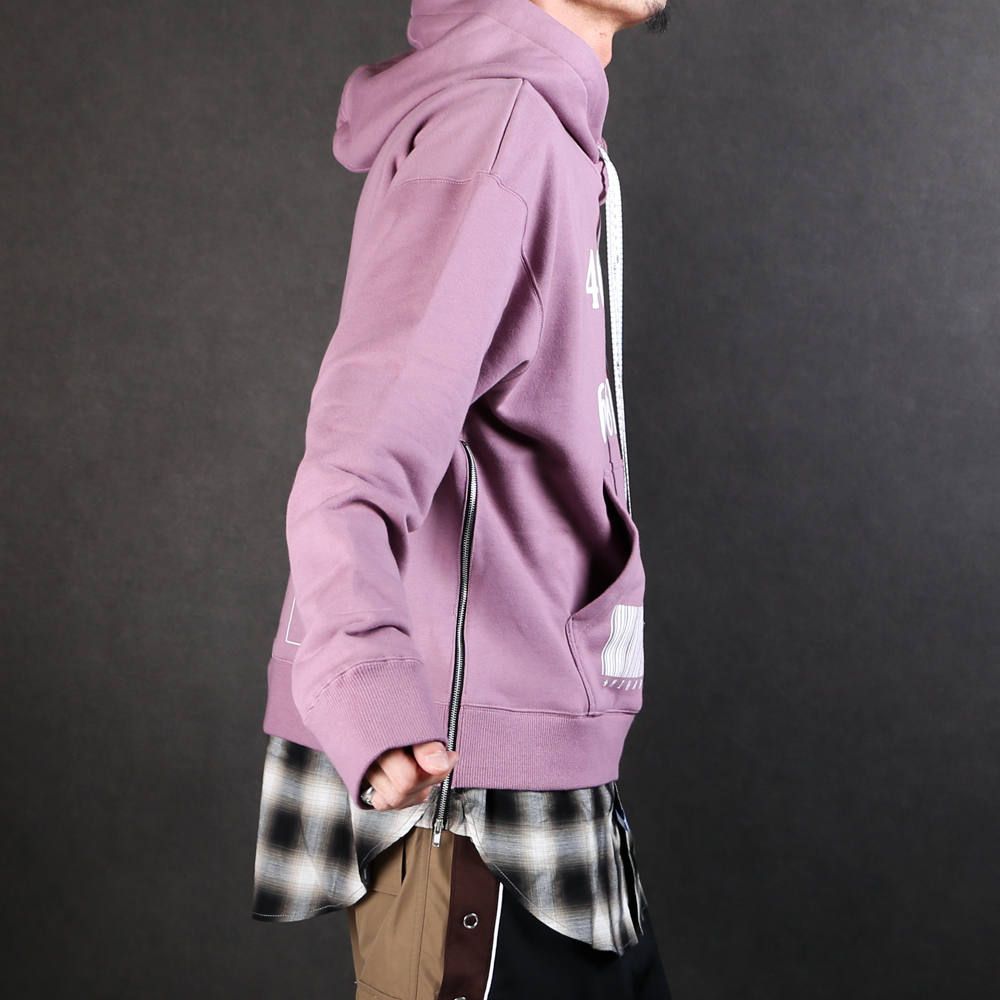 shirt layer zip slit hoodie / シャツ レイヤード ジップスリット プルオーバーパーカー / A04HD591