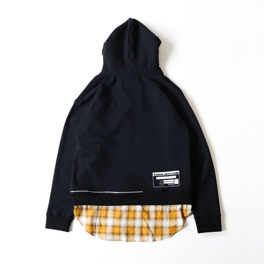shirt layer zip slit hoodie / シャツ レイヤード ジップスリット プルオーバーパーカー / A04HD591