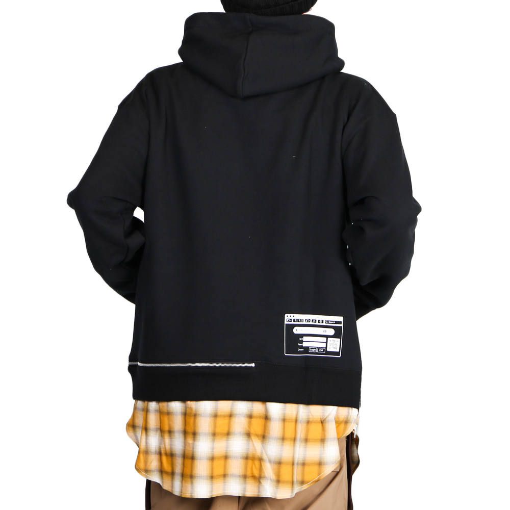 shirt layer zip slit hoodie / シャツ レイヤード ジップスリット プルオーバーパーカー / A04HD591