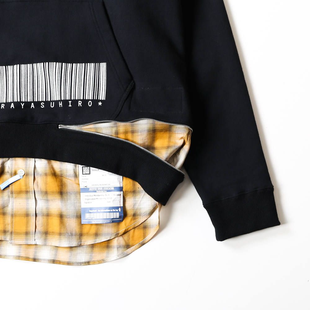 shirt layer zip slit hoodie / シャツ レイヤード ジップスリット プルオーバーパーカー / A04HD591