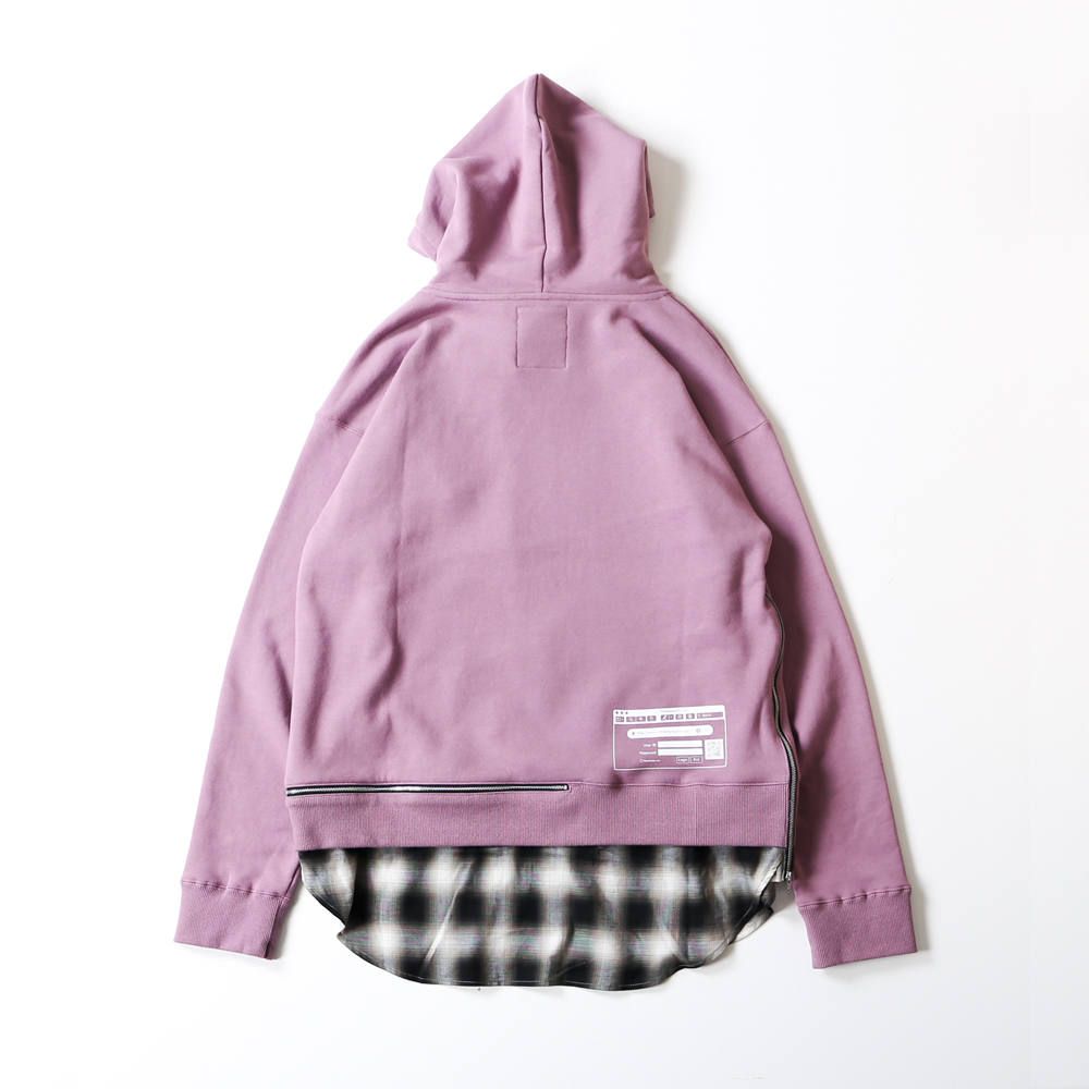 shirt layer zip slit hoodie / シャツ レイヤード ジップスリット プルオーバーパーカー / A04HD591