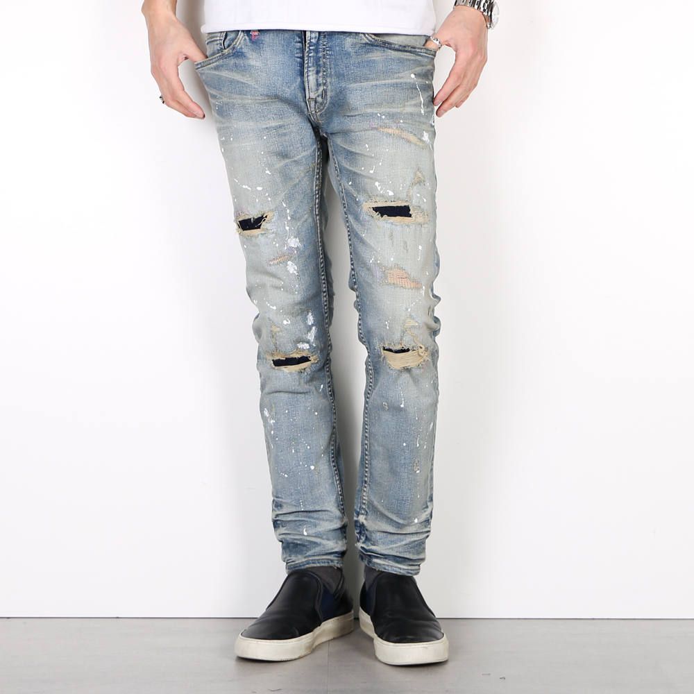 HYBRID-STRETCH NEON CRASH DENIM 5P CROPPED TAPERED / ストレッチデニム アンクルパンツ TPT-S2002