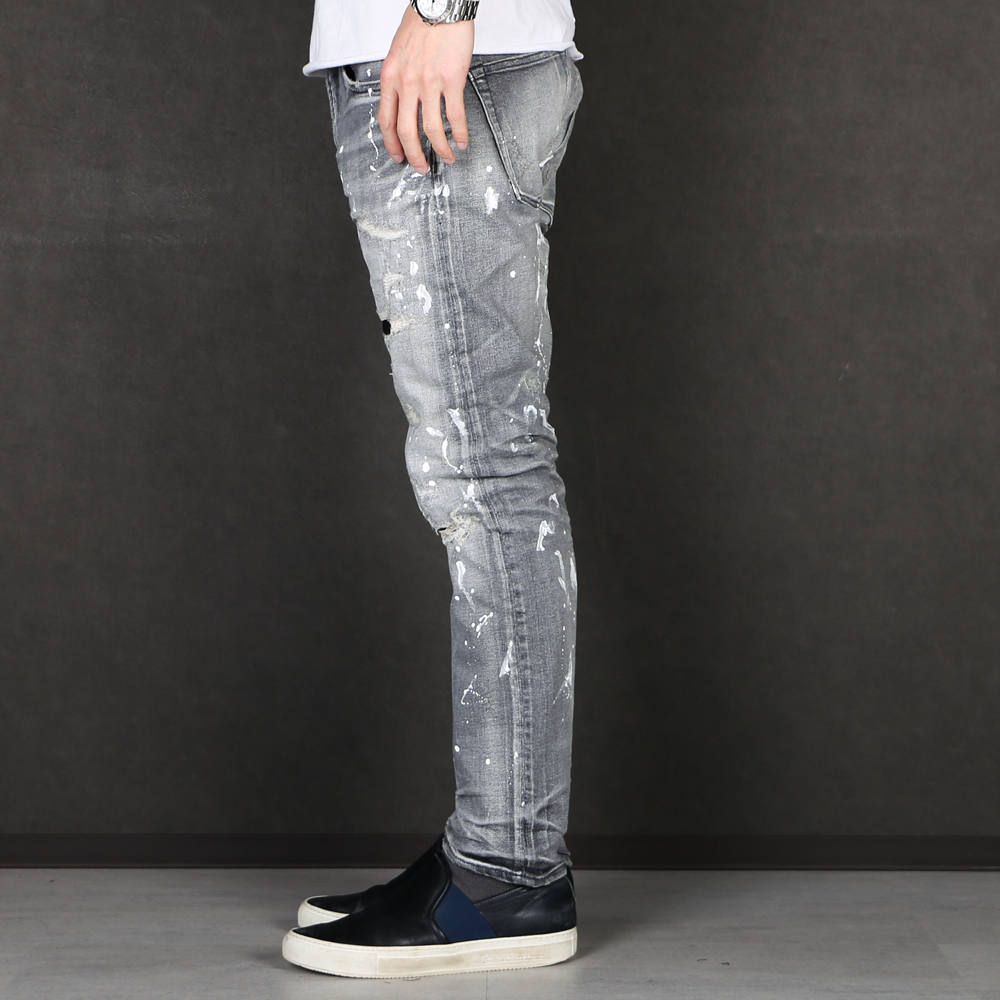 HYBRID-STRETCH NEON CRASH DENIM 5P CROPPED TAPERED / ストレッチデニム アンクルパンツ TPT-S2002